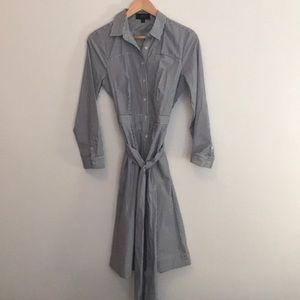 J. Crew Tie-Waist Striped Knee-Length Shirt Dress